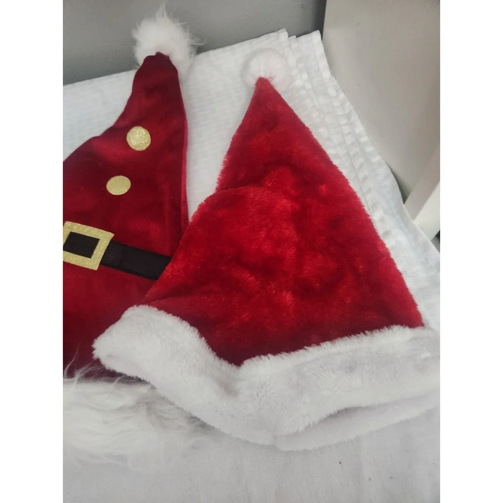 Set of 2 Christmas Santa Hats Red Plush Faux Fur Holiday Party Costume Accessory